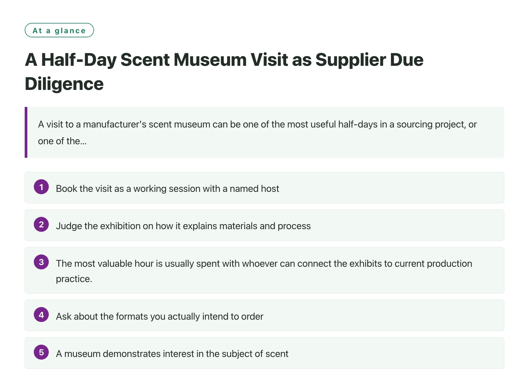 A Half-Day Scent Museum Visit as Supplier Due Diligence——全文要点速览